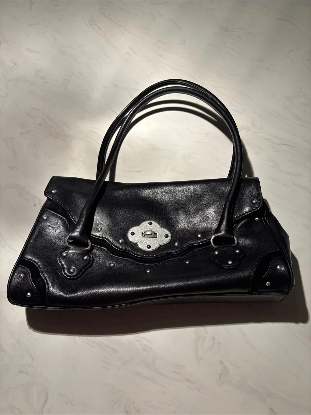 Classic Black Leather/Suede Shoulder Bag - Picture 1 of 7